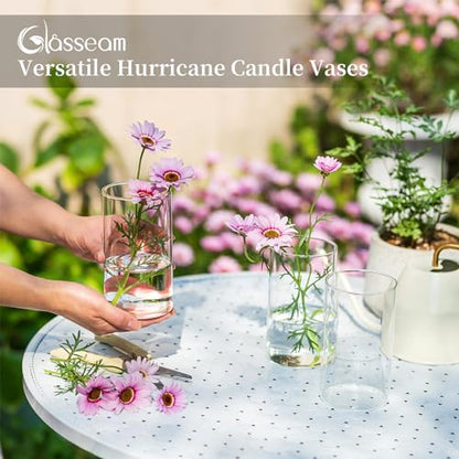 Glasseam Hurricane Glass Candle Holder Set of 6, Cylinder Clear Candle Holders for Pillar Candles, Modern Cylinder Vases for Floating Candles, Vases for Centerpiece Wedding Table Decorations, 6inch | 6inch H, Clear, Pillar Candles Vase, Floating, Flower,