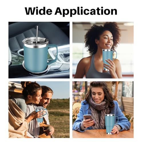 20 oz Tumbler with Handle, Stainless Steel Insulated Tumbler with Lid and Straw, Double Wall Vacuum Coffee Mug Tumbler, Insulated Coffee Thermal Cup for Cold and Hot (Maya Blue) - color: Maya Blue, size: 20 Ounces