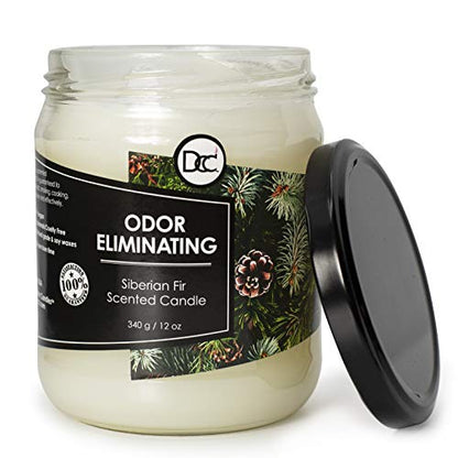 Siberian Fir Odor Eliminating Highly Fragranced Candle - Eliminates 95% of Pet, Smoke, Food, and Other Smells Quickly - Up to 80 Hour Burn time - 12 Ounce Premium Soy Blend - color: Siberian Fir