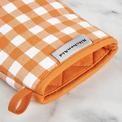 KitchenAid Gingham Mini Oven Mitt 2-Pack Set, Honey, 5.5"x8" - color: Honey