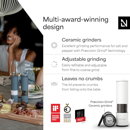 LARS NYSØM Salt and Pepper Grinder Set Manual, Stainless Steel Salt and Pepper Mills with Adjustable Ceramic Grinder I Design Spice Shakers (Black/White) - color: Carbon Black/Pure White, size: Set of two manual grinders