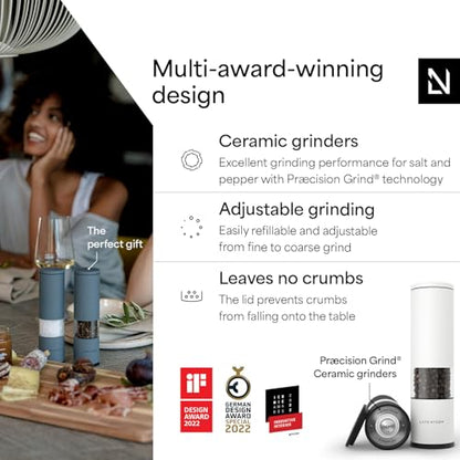LARS NYSØM Salt and Pepper Grinder Set Manual, Stainless Steel Salt and Pepper Mills with Adjustable Ceramic Grinder I Design Spice Shakers (Black/White) - color: Carbon Black/Pure White, size: Set of two manual grinders