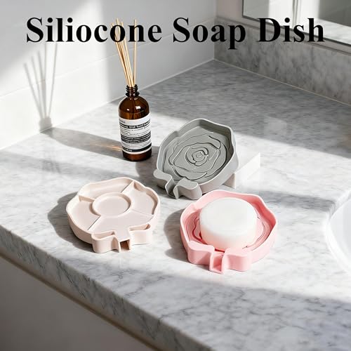 3PC Self-Draining Silicone Soap Dish, Soap Holder/Tray/Saver for Shower, Bathroom, Kitchen, Bathtub, Keep Soap Dry and Easy to Clean (Light Color) - color: Light Color