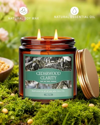 Cedarwood Scented Soy Candle 13oz, Clean Burning Jar Candle with Cotton Wick, Up to 76 Hour Burn, Woodsy Aromatherapy Candle for Relaxation & Focus, Housewarming Gift