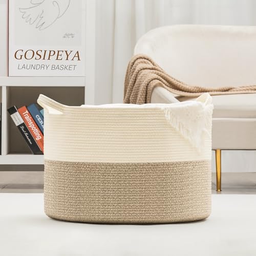 XXXLarge Woven Cotton Rope Basket (21.7" x 13.8") 90L – Blanket Basket for Living Room, Laundry Hamper, Baby Laundry Hamper, Toy Storage, Pillows & Cushions Organizer (Brown) - color: Brown
