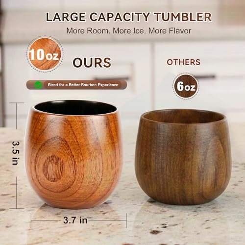 Charred Wooden Bourbon Drinking Glass Wooden Whiskey Glasses Set of 2 Complete Whiskey Gift Set Old Fashioned Glass Bourbon Gifts for Men (2 Pack Charred) - style: 2 Pack Charred