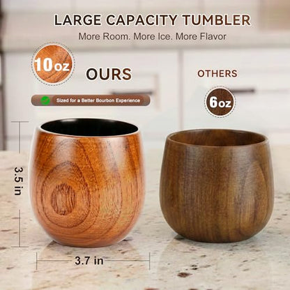Charred Wooden Bourbon Drinking Glass Wooden Whiskey Glasses Set of 2 Complete Whiskey Gift Set Old Fashioned Glass Bourbon Gifts for Men (2 Pack Charred) - style: 2 Pack Charred