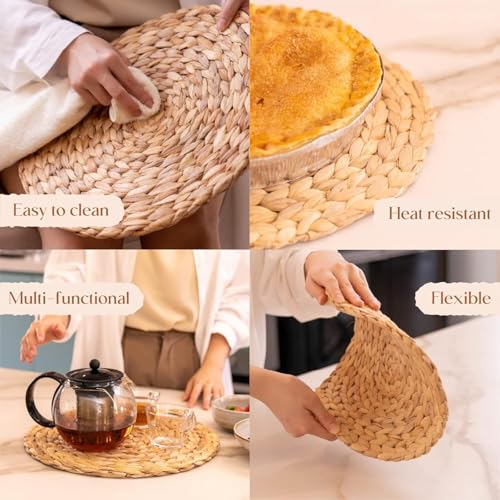 10 Pack, Round Woven Placemats, Natural Water Hyacinth Place mats, Braided Straw Table Mats for Dining Table, Christmas Placemats (13.8 inch) - size: 13.8 inch (Set of 10)