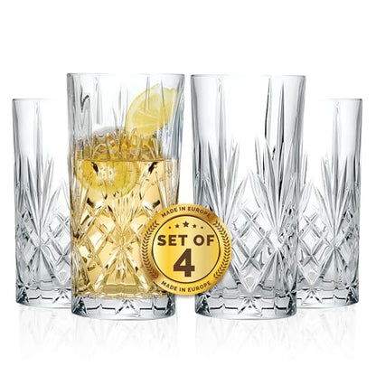Barski Highball Glass - Drinking Glasses - Set of 4 - Hiball Tumblers - Glass Crystal Tumbler - for Water, Juice, Beer, Mixed Cocktails, Mojito Glass, Tom Collins Bar Glassware, 12 oz, Made in Europe - size: Set of 4 Highball 12 oz.