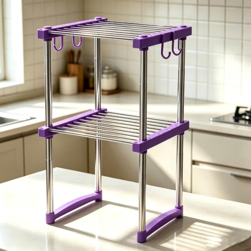 BLULEE Expandable Cabinet Organizer, Adjustable Storage Shelf Purple | Multi-Purpose Plastic & Metallic Steel Storage Rack for Kitchen, Living Room, and Dorm Organization（2 Pack ） - color: Purple, size: 2Pack