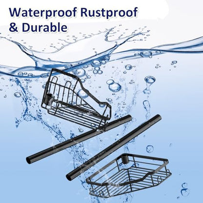 Shower Caddy Corner, 4 Tier Adjustable 48 to 115 Inch Adjustable Rustproof Corner Shower Caddy Tension Pole, Floor Standing Bath Rack with Rod (4 Tier - Triangular)