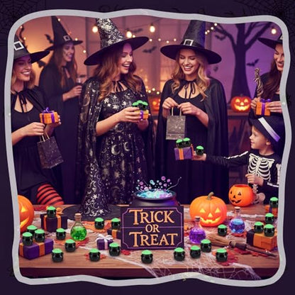RoundFunny 50 Pcs Mini Black Cauldron Figurines Resin Witch Party Favors | Miniature Halloween Cauldron Pot with Potion, Hide and Seek, Trick or Treat, Micro Landscape Craft, Witches and Wizards Party - style: Witch Cauldron