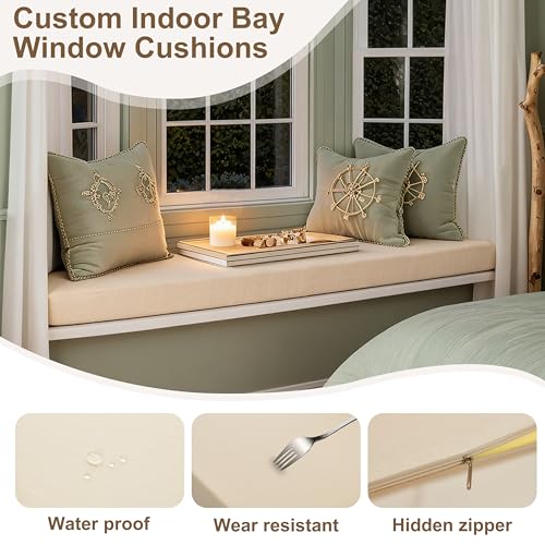 Bay Window Cushion, Bench Cushions Chenille Fabric for Indoor Furniture, Mudroom, Reading Nook, Kitchen Dining Room, Piano Bench, Breakfast Nook, 75D High-Resilience Foam, Non Slip Bottom - color: [Herringbone Weave] Dusty Blue