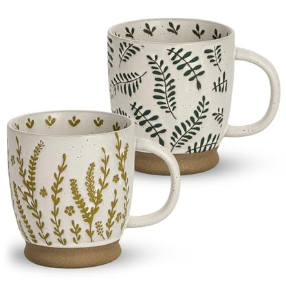 18 Oz Large Ceramic Coffee Mug Set of 2 - Rustic Handmade Floral Mugs with Handle, Microwave Safe for Latte Espresso Cappuccino Tea Cocoa Milk, Modern Unique Big Cups for Kitchen Women(Sage Green) - color: Sage Green