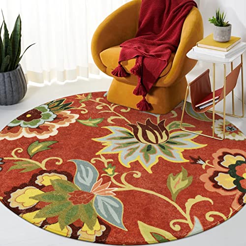 Lahome Red Floral 3 ft Round Rug, Washable Christmas Round Area Rugs Small Non Slip Entryway Mat, Throw Circle Vintage Distressed Door Mat Soft Floor Carpet for Bedroom Living Room Kitchen Office - color: 2-coral, size: 3' (Round)