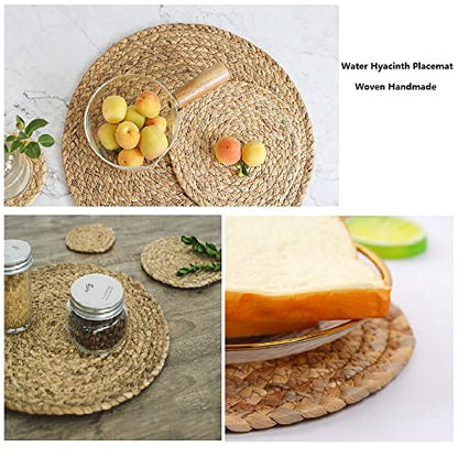 Round Woven Placemats, 11.8inch Natural Wicker Placemats, Set of 4 Water Hyacinth Straw Braided Tablemats, Rattan Tablemats Rustic Chargers Weave Placemats for Dining Table - size: Woven Placemats 11.8 inch-4
