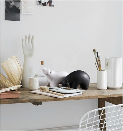 Modern Ceramic Bear Figurines, Black and White, Set of 2, Home Decor Sculptures (Middle)