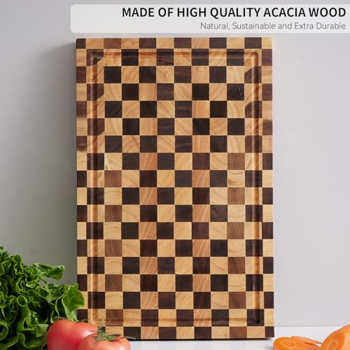 Acacia Wood Cutting Board (17x11x1.2'') Inch, Butcher Block for Kitchen, Premium Acacia Cutting Board with Juice Groove, End Grain Made of Sustainable Acacia Wood - size: 17"L x 1.2"W