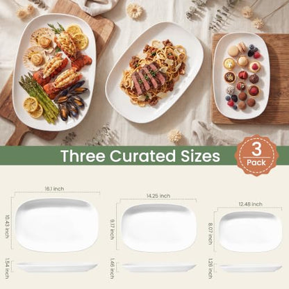 Kassel Ceramic Serving Platter Set 16”/14”/12” White Porcelain Serveware for Parties & Entertaining - Decorative Oven-Safe Serving Dishes & Platters for Food, Cookies, Meat & Turkey Oval Large