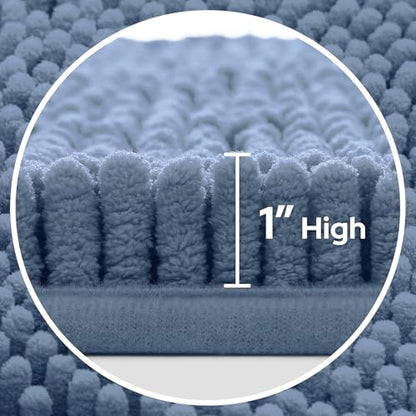 HOMEIDEAS 3 Pieces Bathroom Rugs, Ultra Soft Non Slip Absorbent Chenille Toilet Bath Mat Set (Grey Blue) - color: Grey-blue, size: 17"x24"+20"x32"+U Shape 20"x24"