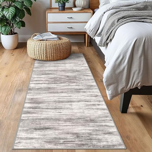 KOZYFLY Modern Kitchen Runner Rug 2x6 Washable Rug Runner Grey Beige | Non-Slip, Non-Shedding, Low Pile Soft, Abstract Striped, For Hall Kitchen Entryway Bathroom Laundry Bedroom Foyer - color: Grey/Light Beige/Brown, size: 2' x 6' (Runner)