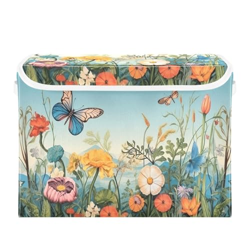Colorful Flower Pattern Storage Bins with Lids and Carrying Handle,Foldable Storage Boxes Organizer Containers Baskets Cube with Cover for Home Bedroom Closet Office - color: Colorful Flower Pattern