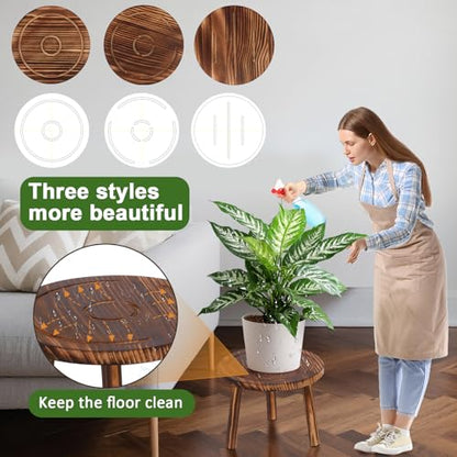 3 Pack Wooden Plant Stand Indoor, Mid-Century Modern Stool | 3 pack wooden plant stool for 6-11" pots, tall corner flower pot holder for indoor & outdoor living room, balcony & patio