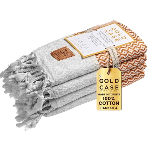 Gold CASE Turkish Hand Towels for Bathroom Set of 4–20x40''–100% Cotton Bathroom Hand Towels – Zeus Towel for Spa, Face, Tea & Dishcloth – Decorative Cloth – Orange - color: Orange, size: Zeus Hand Towel
