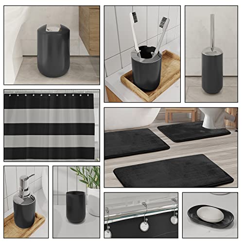 Clara Clark Bathroom Set - Black Bathroom Accessories Set, Bathroom Sets with Shower Curtain and Rugs, 23PC Shower Curtain Set with Liner, Soap Dispenser, Toilet Brush, & Trash Can - color: Black, size: Complete Set + Bath Rugs