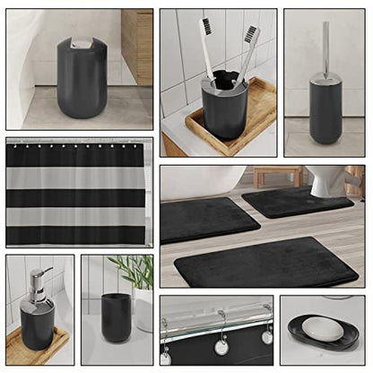 Clara Clark Bathroom Set - Black Bathroom Accessories Set, Bathroom Sets with Shower Curtain and Rugs, 23PC Shower Curtain Set with Liner, Soap Dispenser, Toilet Brush, & Trash Can - color: Black, size: Complete Set + Bath Rugs