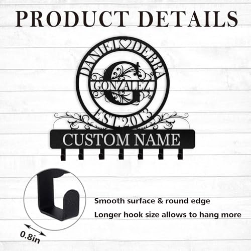 Personalized Key Holder, Family Names & Initial Key Holder Wall Mount | Custom Key Rack Holder for Wall, Metal Key Hooks Monogram Design, Key Hanger for Hallway Bedroom, Anniversary Couple Gift - color: 09 Monogram