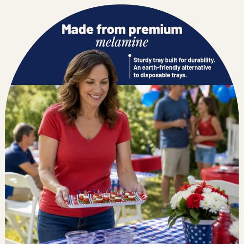 Red White & Blue Stars & Stripes Melamine Serving Tray Patriotic Platter | By Sprinkles & Confetti 4th of July Memorial Day Summer Parties Hosting BPA-Free Reusable Entertaining Food Displays - color: Americana Red & Blue Stars and Stripes