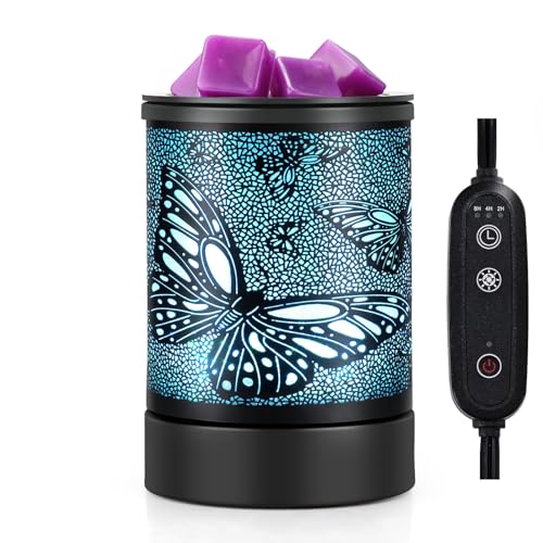 Enaroma Fragrance Wax Melts Warmer with 7 Colors LED Changing Light Scent Oil Candle Warmer for Home Office-ButterflyTimer - color: Butterfly Timer