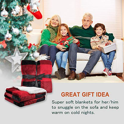 Red Black Plaid Sherpa Blanket, Buffalo Sherpa Throw Blanket, Reversible Super Soft Warm Comfy Fuzzy Snuggly Holiday Throws for Couch Sofa Cabin Decro - color: Checkered