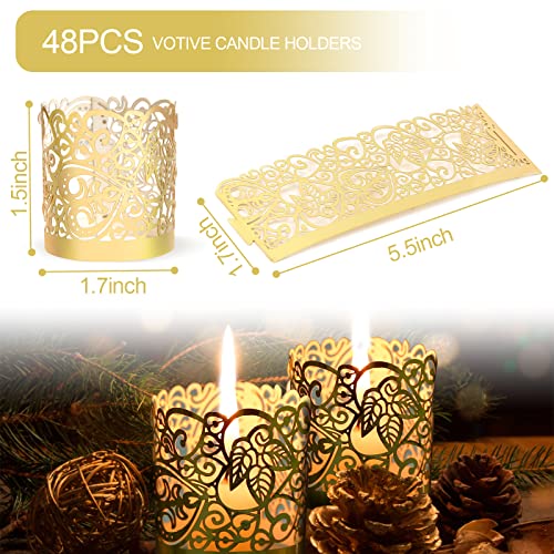 48PCS Votive Candles Holders Wraps, Gold Tea Light Candle Fairy | Home Decoration(no Bottom) - color: Gold
