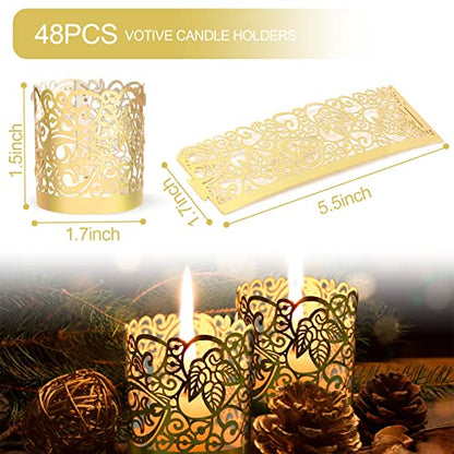 48PCS Votive Candles Holders Wraps, Gold Tea Light Candle Fairy | Home Decoration(no Bottom) - color: Gold