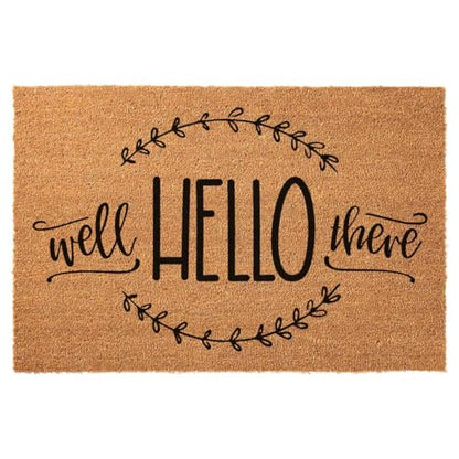 Funny Coir Doormat Well Hello There for The Entrance Way Personalized Rugs with Heavy-Duty PVC Backing Non Slip Outdoor 23.6 x 15.7 inch - color: Well Hello There