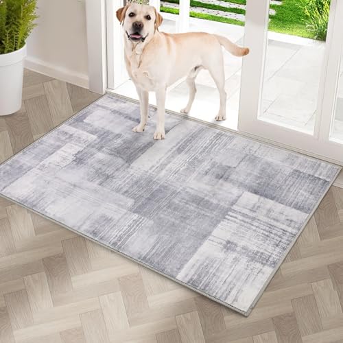 COMSLE Door Mat, Front Door Mat Indoor for Entrance Faux Wool Absorbent Non Slip Modern Throw Rug for Entryway Hallway Muddy Paws - Pet Friendly, 20x32 Inches,Gray Machine Washable - color: Mosaic Gray, size: 1'8" x 2'8" (Rectangular)
