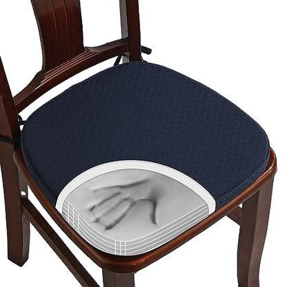 BUYUE Luxury 100% Pure Memory Foam Chair Cushion 1 Pack, Jacquard 16" U-Shape Comfortable Dining Chair Pad, Removable Slip Resistant Kitchen Chair Seat Cushion, (1 piece, Navy Blue) - color: Navy Blue