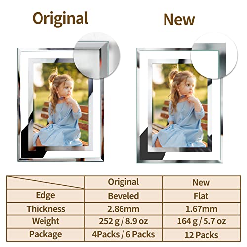 Hoikwo Bulk 4x6 Picture Frames, 12 Packs Silver Photo Frames 4 by 6, Glass Wedding Frames 4x6, Clear Mirror Wedding Photo Frames, Only for Tabletop Display Vertically or Horizontally - size: 4x6-12 Frames