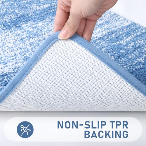 Bsmathom Bathroom Rug Set 4 Piece, Plush Microfiber Bath Mat, Blue | Super Water Absorbent, Non Slip Machine Washable Bath Rug Sets with Toilet Lid Cover and U-shaped Contour Toilet Mat - color: Blue, size: 18"x26"+20"x31"+U20"x24"+Cover19"x21"