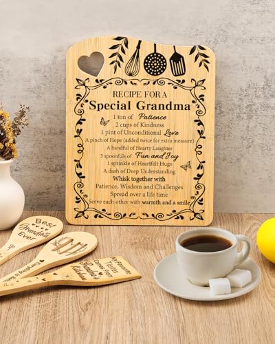 Grandma Birthday Gifts, Gifts for Grandma Bamboo Cutting Board | Mothers Day Christmas Gift for Grandma from Granddaughter Grandson, Recipe for A Special Grandma, Cutting Board with Spoon - color: Grandma