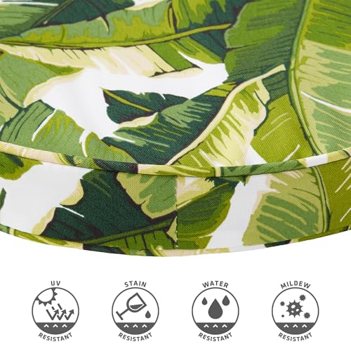Set of 2 Outdoor 18 inch Round Patio Dining Chair Pads – Comfortable Fiber-Filled Seat Cushions with Ties, Reversible Polyester Fabric, Palm Leaves White - color: Palm Leaves White