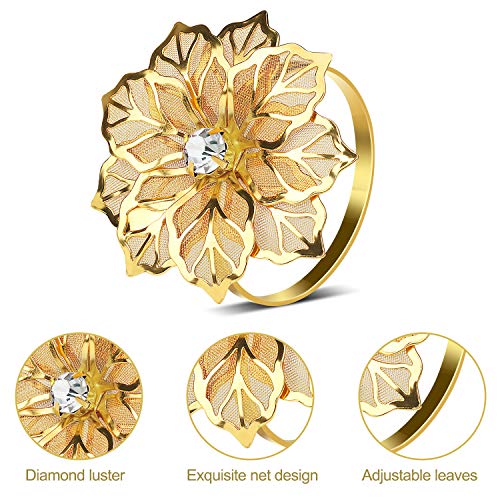 KPOSIYA Set of 20 Napkin Rings, Metal Gold Hollow Out Flower Napkin Ring Holder for Wedding Party Holiday Banquet Christmas Dinner Delicate Serviette Buckles Decor Favor (20, Flower-Gold) - size: 20 pcs, style: Gold
