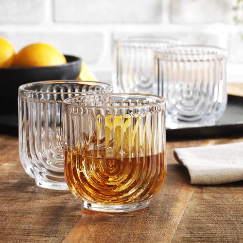 Glaver's 8-Piece Drinking Glass Set, Art Deco Ribbed Arch Glassware, Clear U-Shape Design, 17oz Highball and 11oz DOF Glasses Kitchen Glasses - style: Clear S/8 17oz 11oz