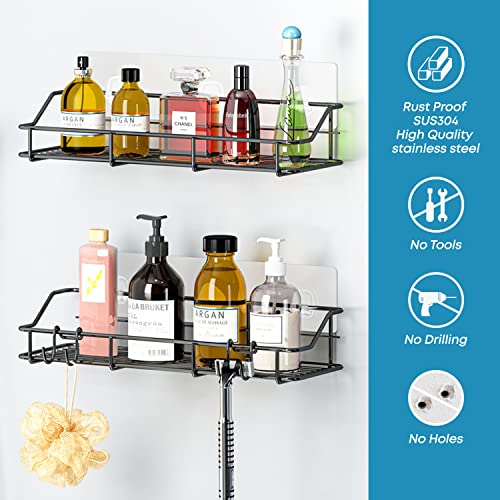 KESOL Adhesive Shower Caddy, Shower Shelf Organizer, SUS304, 2 Pack, Black | Bathroom Organization with Hooks, Stainless Steel shower shelves - color: Black