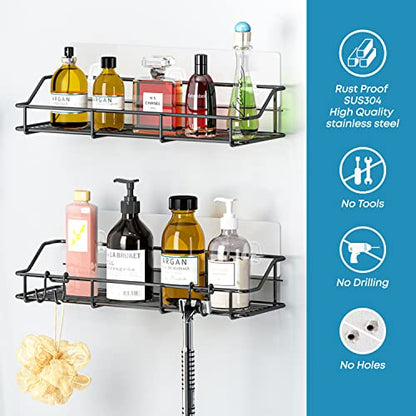 KESOL Adhesive Shower Caddy, Shower Shelf Organizer, SUS304, 2 Pack, Black | Bathroom Organization with Hooks, Stainless Steel shower shelves - color: Black