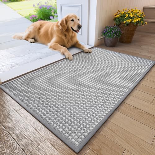 Door Mat Indoor Entrance Front Entry Mats,31''x47'',Grey | Interwoven Design Absorbent Dirt Resist Non Slip Indoor Low-Profile Welcome Mats Doormat for Kitchen,Hallway,Laundry Room - color: B Grid Grey, size: 31'' x 47''