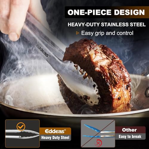 Metal Tongs For Cooking Up To 600°F Kitchen Tongs 3PCS - 9", 12 inch | Heat Resistant 600 Degree, All Stainless Steel Food Tongs,Non-Slip handle, Salad, Grilling, bbq, Dishwasher safe - color: All Metal 3Pcs, size: 7+9+12 inch
