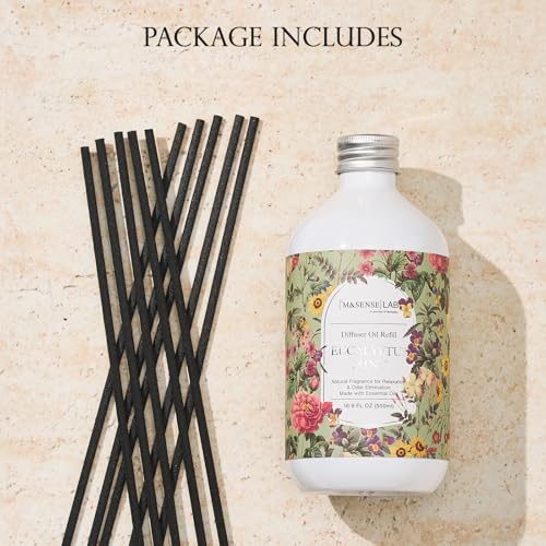 M&SENSE Reed Diffuser Set, Eucalyptus & Mint, 17oz Natural Essential Oil | Non-Toxic Organic, Long-Lasting Fragrance, Ideal for Living Room, Home Gym, Gifts for Women - color: Eucalyptus Mint